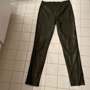 Olive green leather like stretch pants